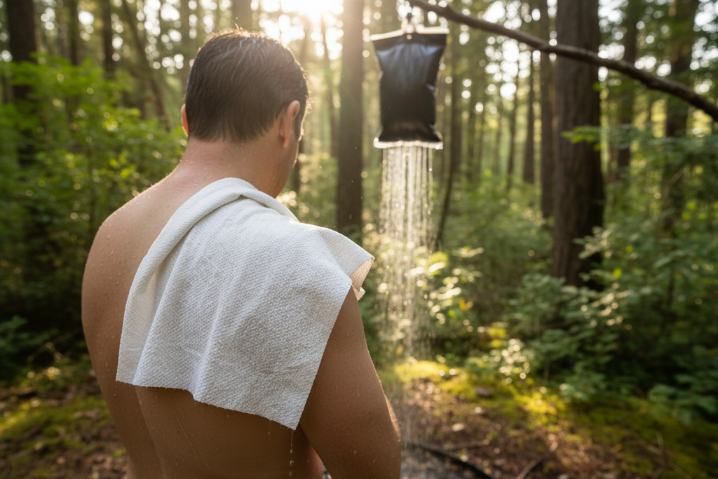 Outdoor shower — biodegradable thin towel
