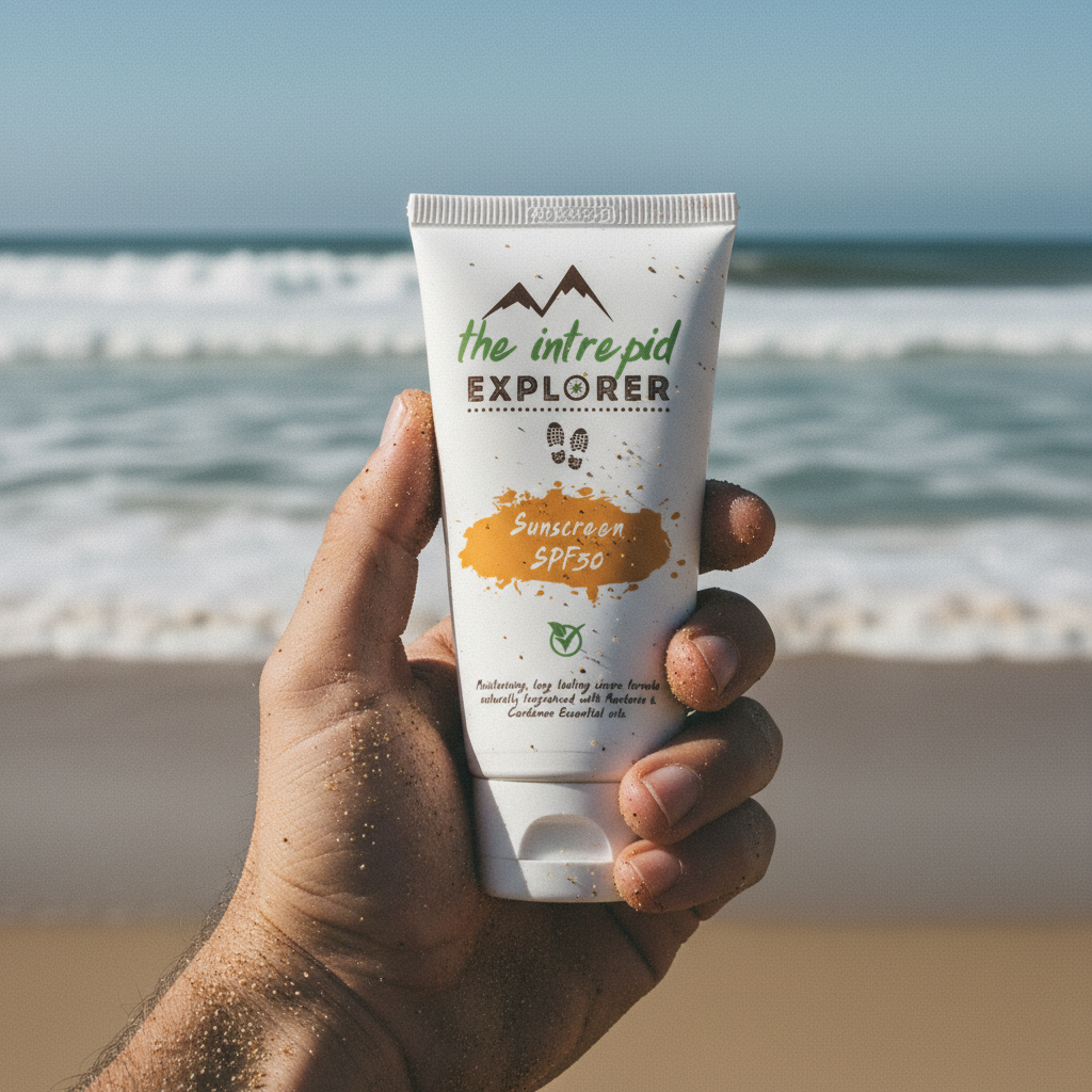 Sunscreen - sandy hand on beach